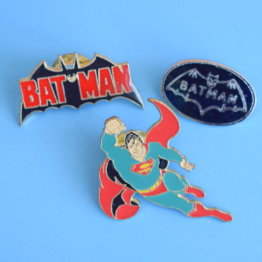 Vintage 1970s Enamel Pins - Superman/ Batman