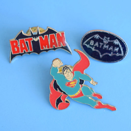 Vintage 1970s Enamel Pins - Superman/ Batman by Vintage