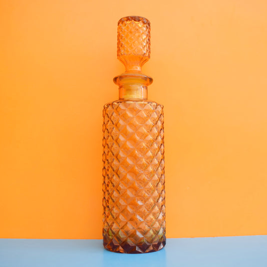 Vintage 1970s Italian Glass Genie Bottle - Amber