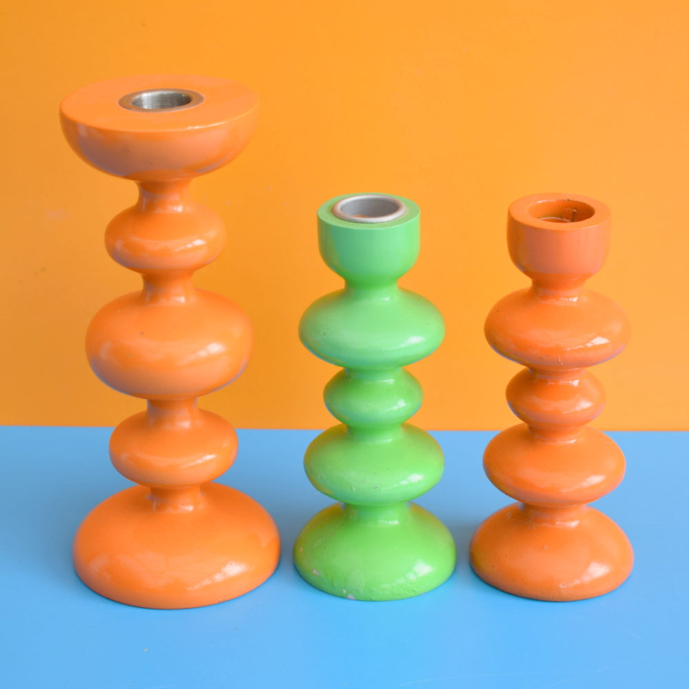 Vintage Bobbly Shaped Candle Holders - Orange & Green