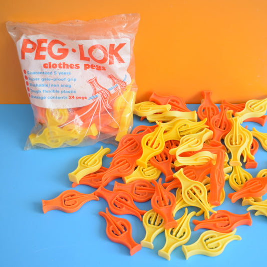 Vintage 1970s Original Plastic Clothes Pegs -Orange & Yellow