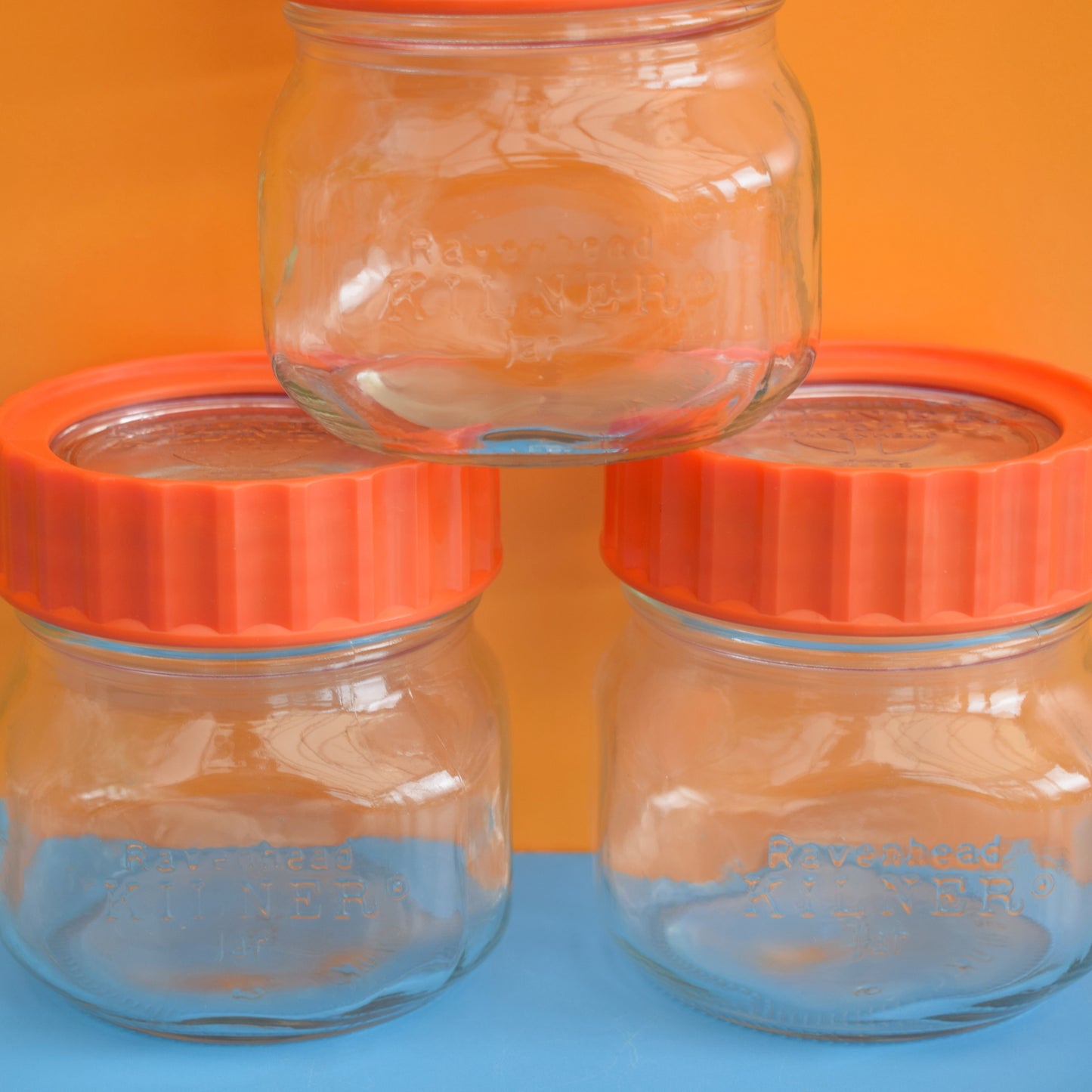 Vintage 1970s Ravenhead Kilner Jars- Orange