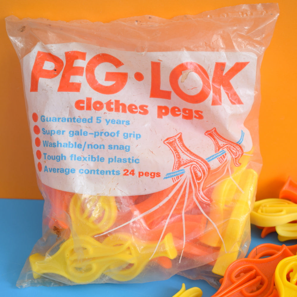 Vintage 1970s Original Plastic Clothes Pegs -Orange & Yellow