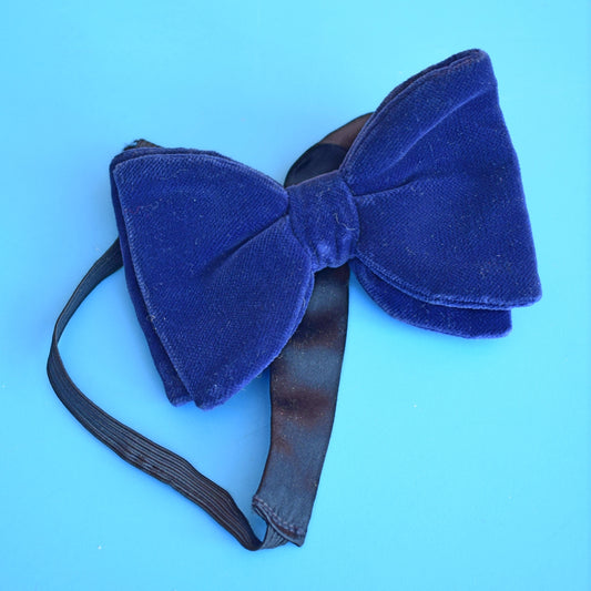 Vintage 1970s Velvet Bow Tie - Midnight Blue