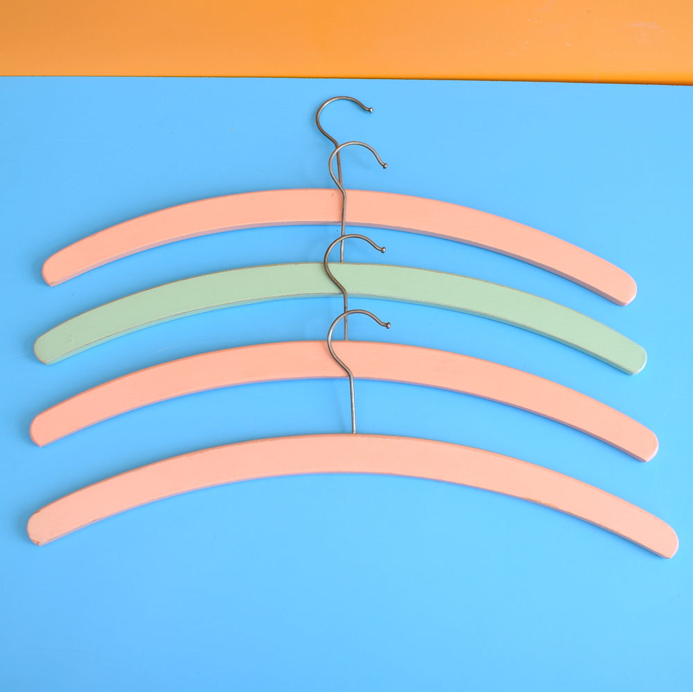 Vintage 1960s Wooden Clothes Hangers - Pink & Mint Green