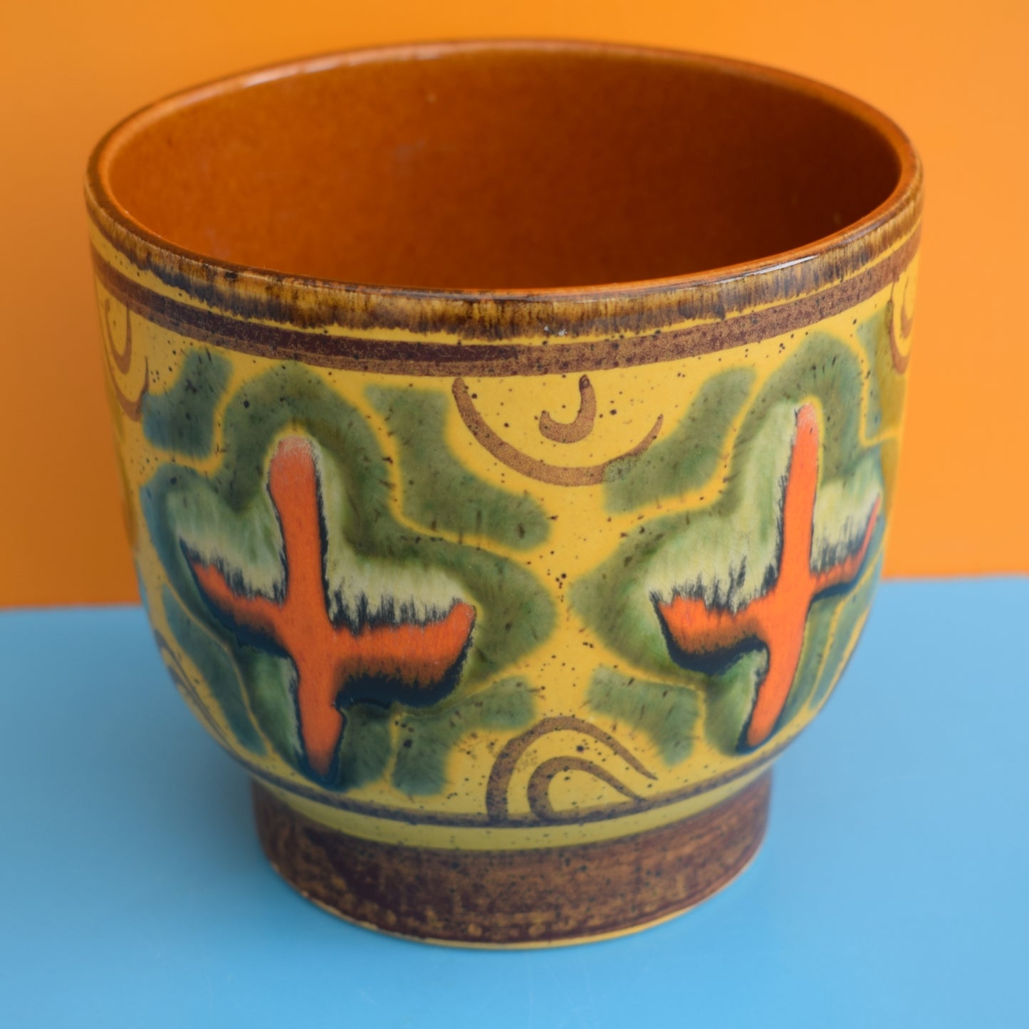 Vintage 1970s Ceramic Planter - Orange/ Yellow
