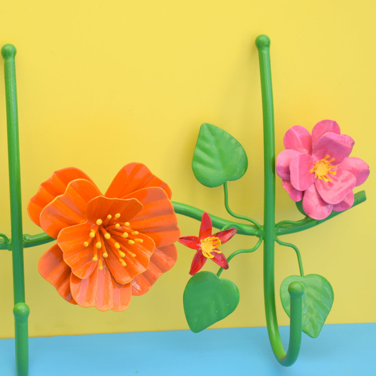 Retro Kitsch Metal Flower Power Hooks - Yellow, Orange, Pink