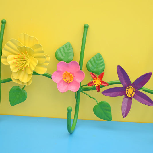 Retro Kitsch Metal Flower Power Hooks - Yellow, Orange, Pink
