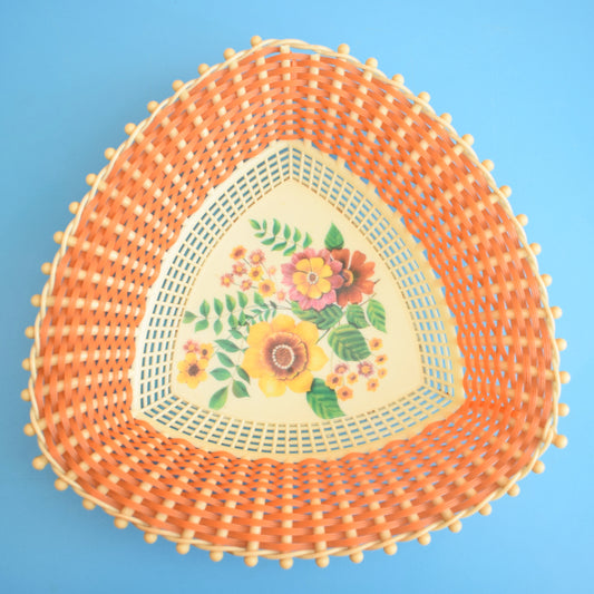 Vintage 1970s Woven Basket - Flowers - Orange by Vintage