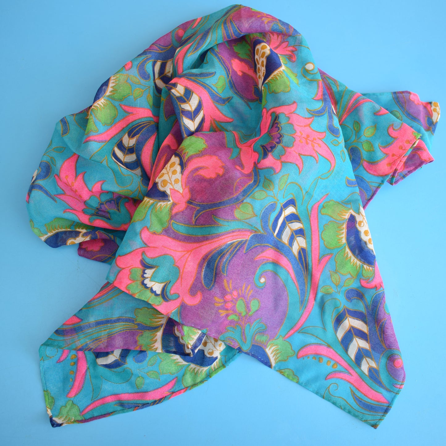 Vintage 1960s Psychedelic Scarf - Pink & Turq