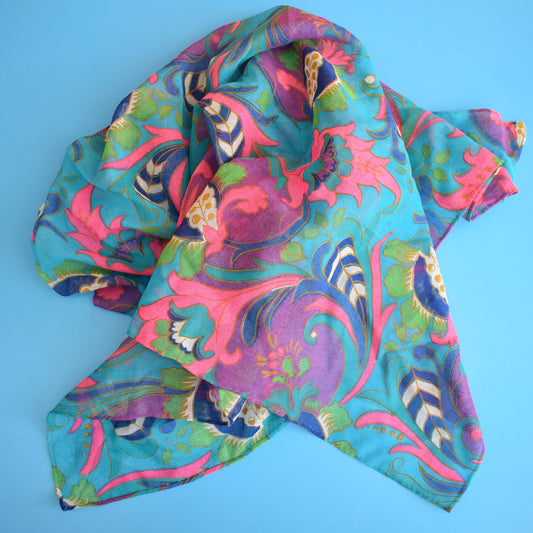 Vintage 1960s Psychedelic Scarf - Pink & Turq