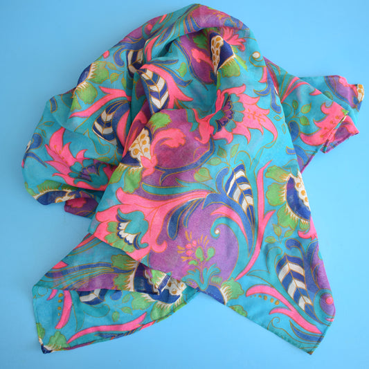 Vintage 1960s Psychedelic Scarf - Pink & Turq by Vintage