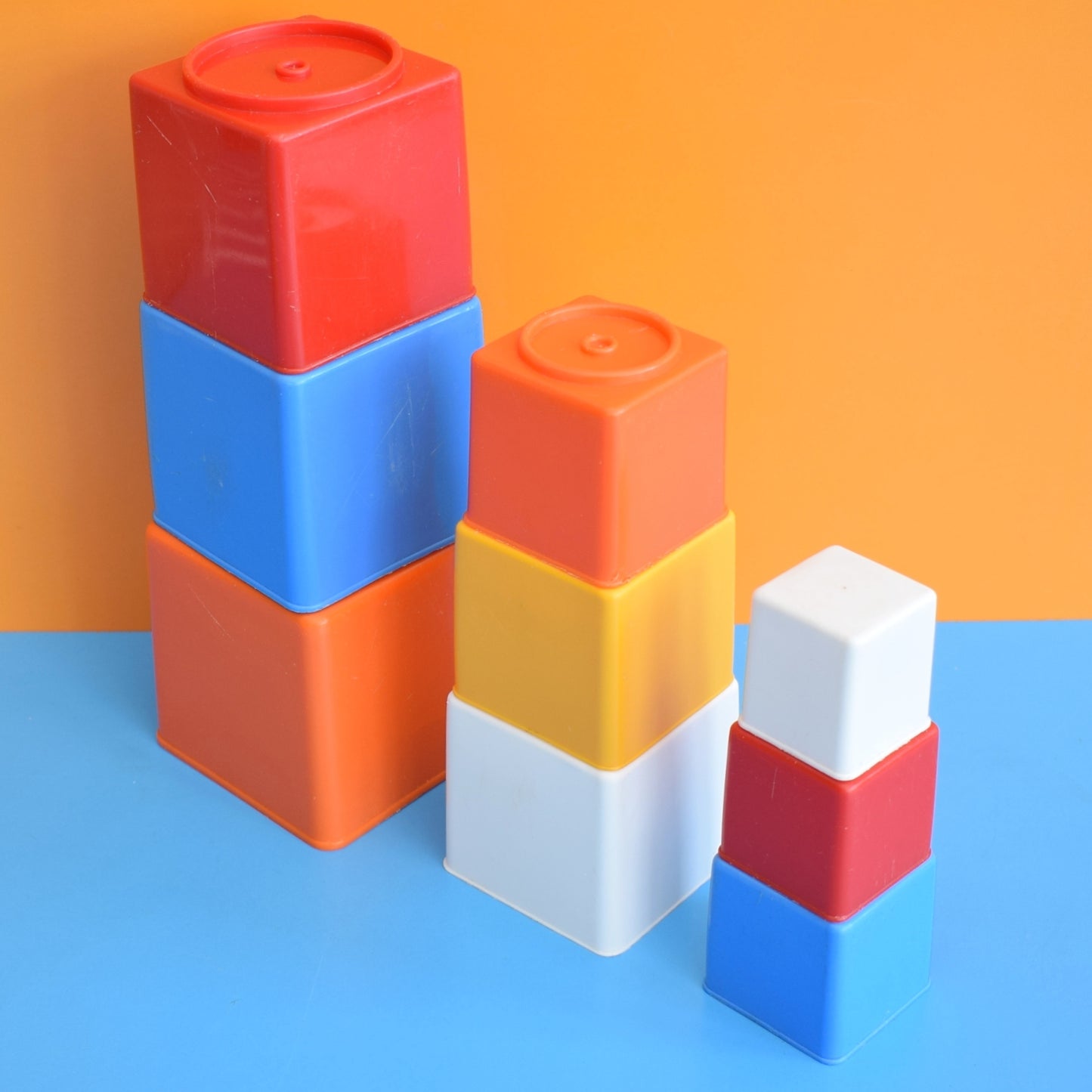 Vintage 1970s Plastic Stacking Cubes - Bright Colours by Pineapple Retro