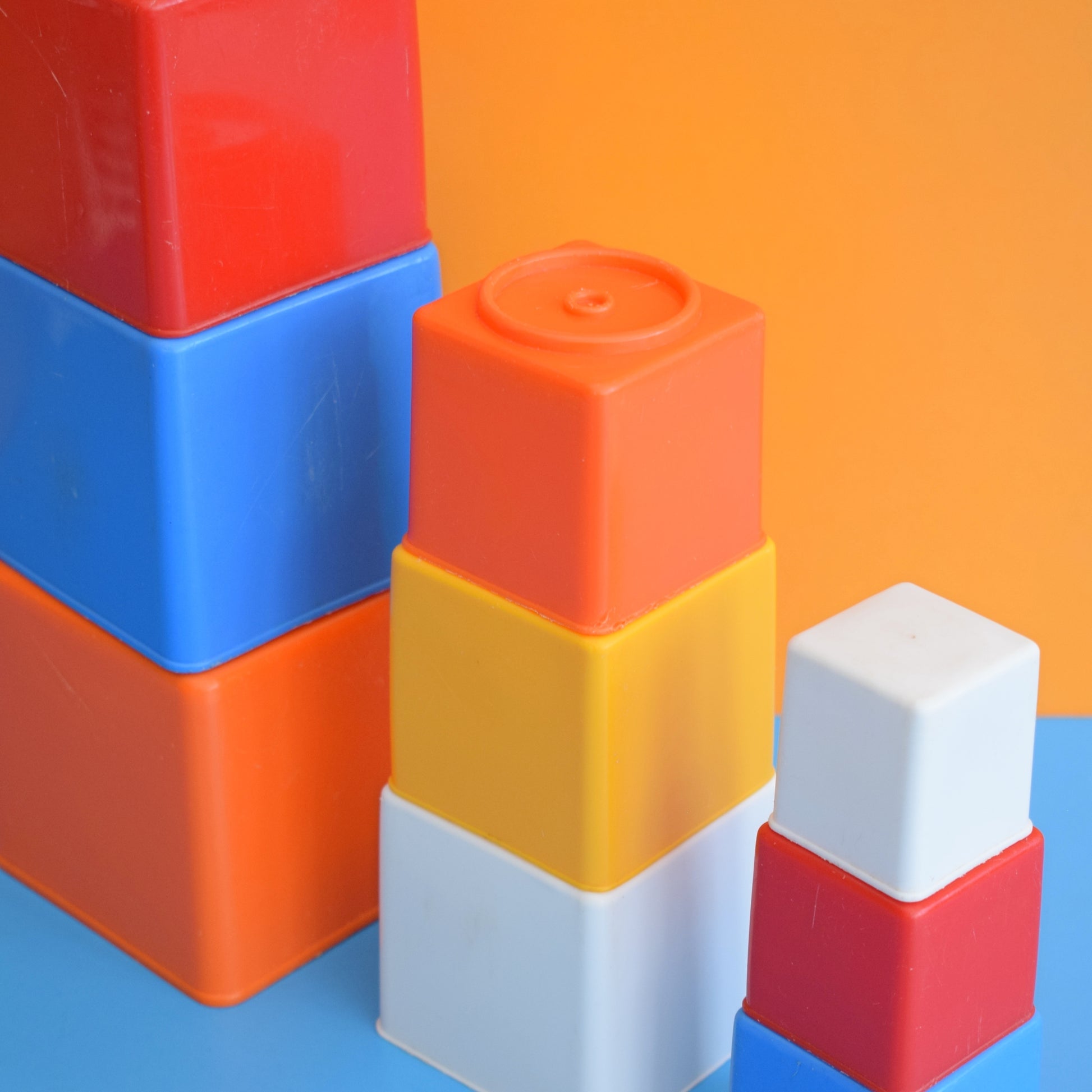 Vintage 1970s Plastic Stacking Cubes - Bright Colours by Pineapple Retro