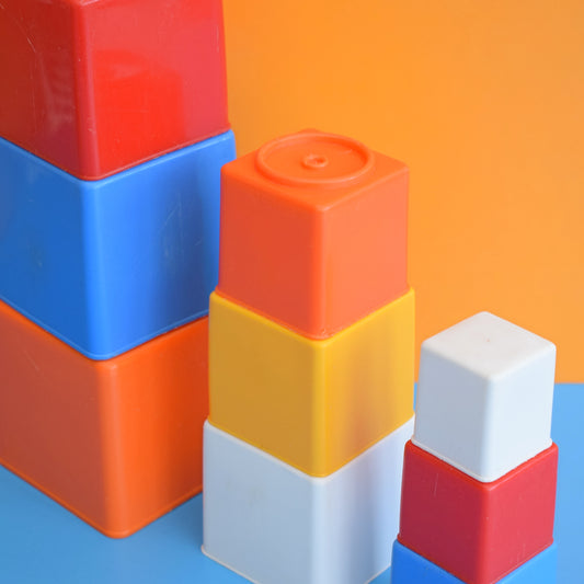 Vintage 1970s Plastic Stacking Cubes - Bright Colours by Pineapple Retro