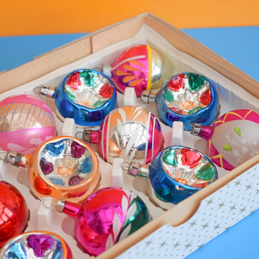 Vintage 1960s Glass Christmas Baubles - 12 Medium .