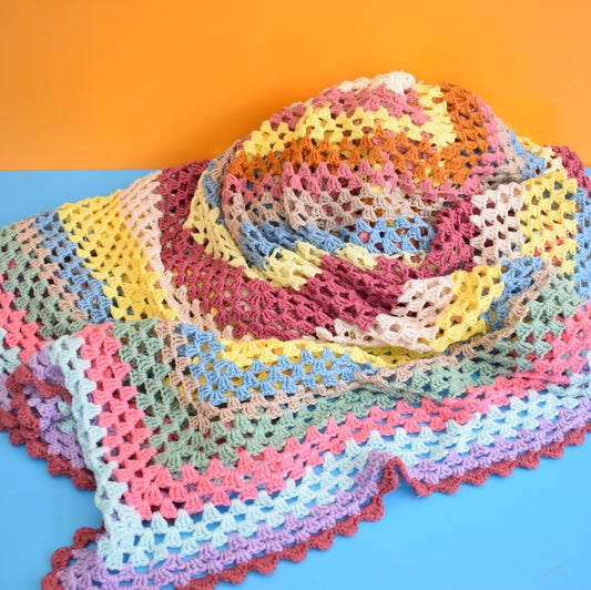 Vintage 1970s Large Crochet Blanket / Throw - Plumb / Pink etc