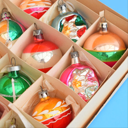Vintage 1960s Glass Christmas Baubles - 12 Small .