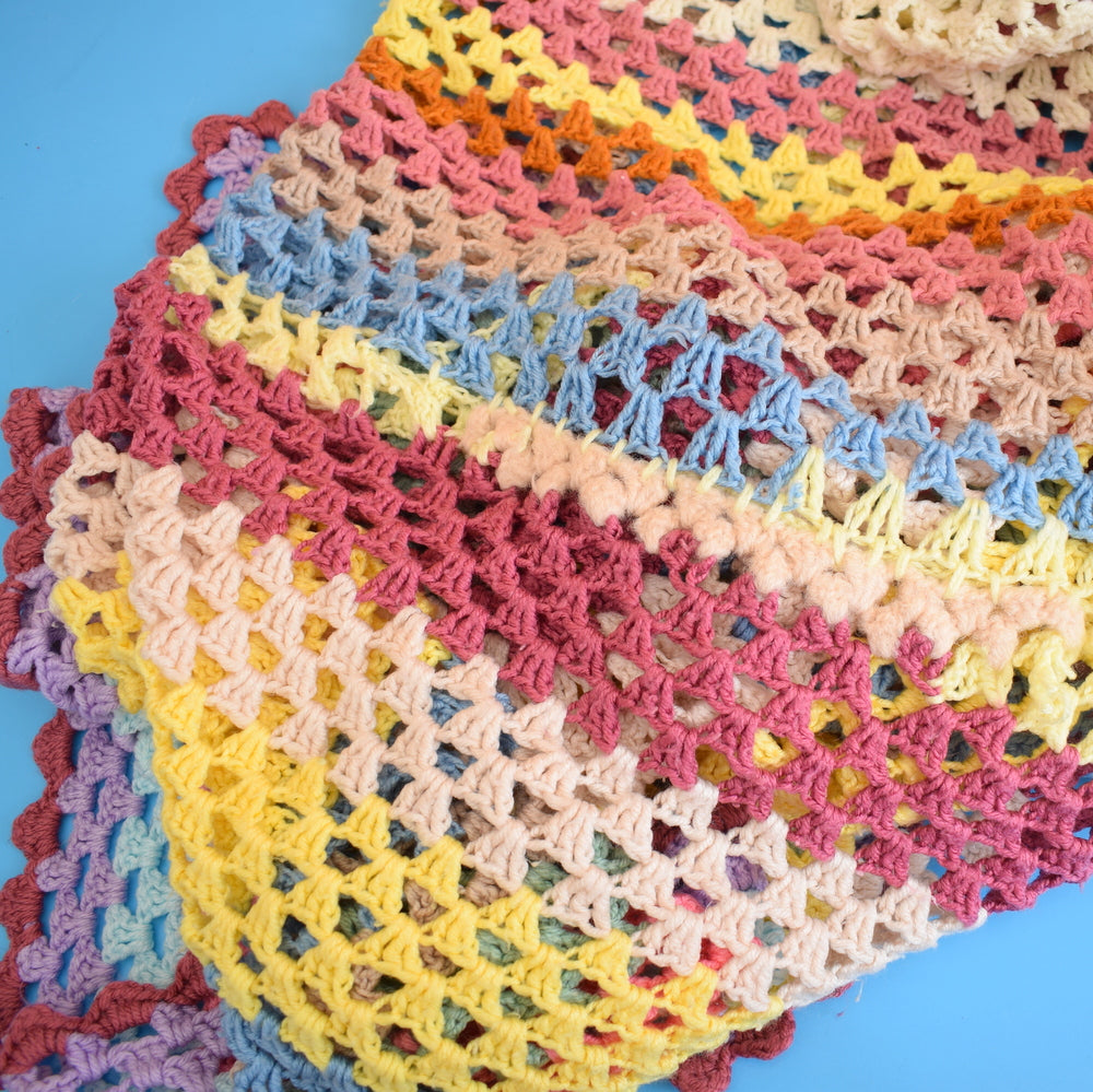 Vintage 1970s Large Crochet Blanket / Throw - Plumb / Pink etc
