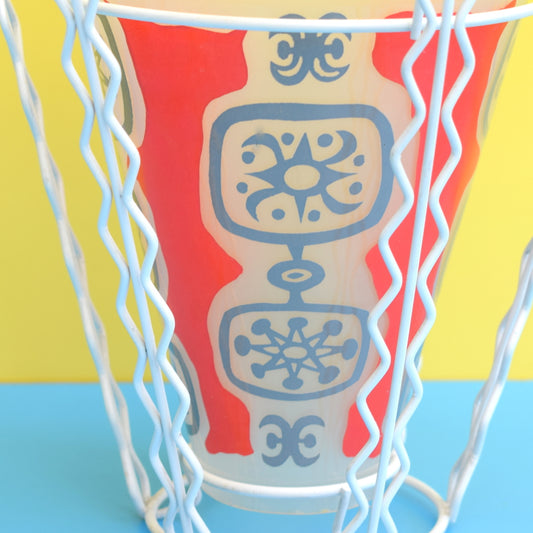 Vintage 1950s Metal & Glass Light Fitting / Shade - Red, Grey & White