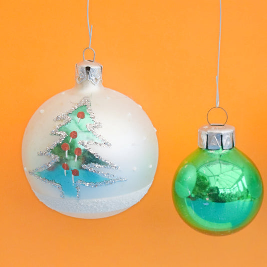 Vintage 1990s Glass Christmas Baubles - Green Trees by Pineapple Retro