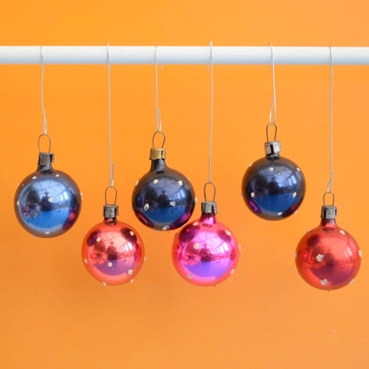 Vintage Small 1960s Glass Christmas Baubles - Spotty