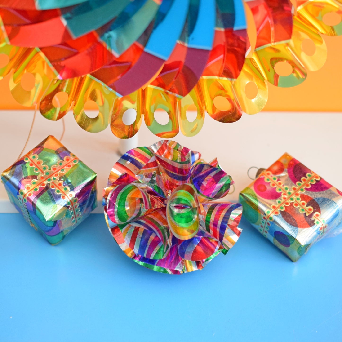 Vintage 1970s Kitsch Foil Decorations - Rainbow