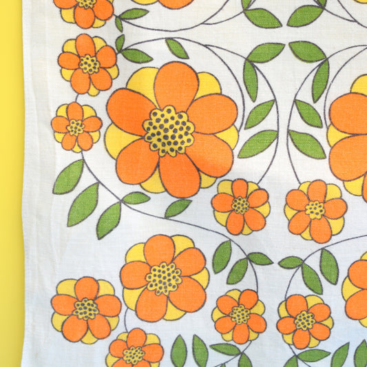 Vintage 1960s Cotton Tea Towel - Taunton Vale - Flower Power - Orange