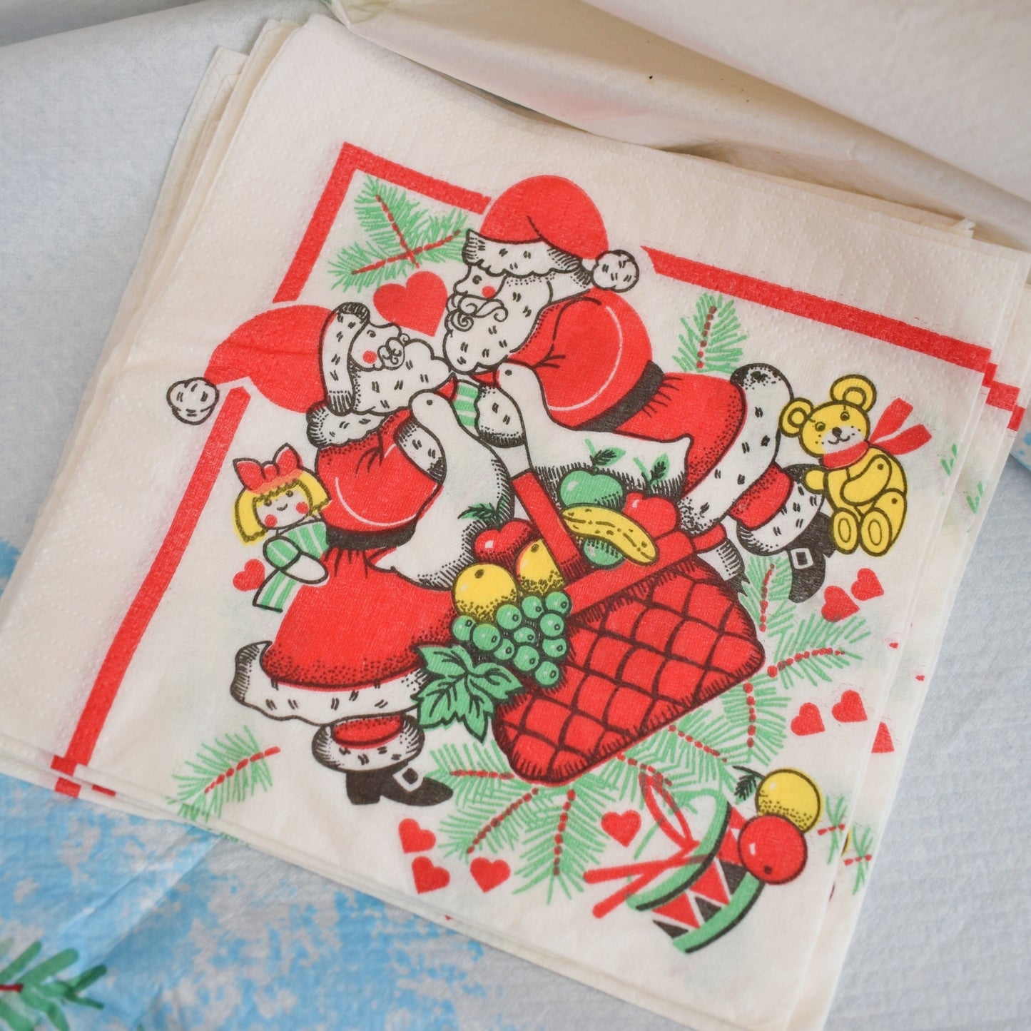 Vintage 1970s Kitsch Christmas Disposable Tablecloth & Napkins