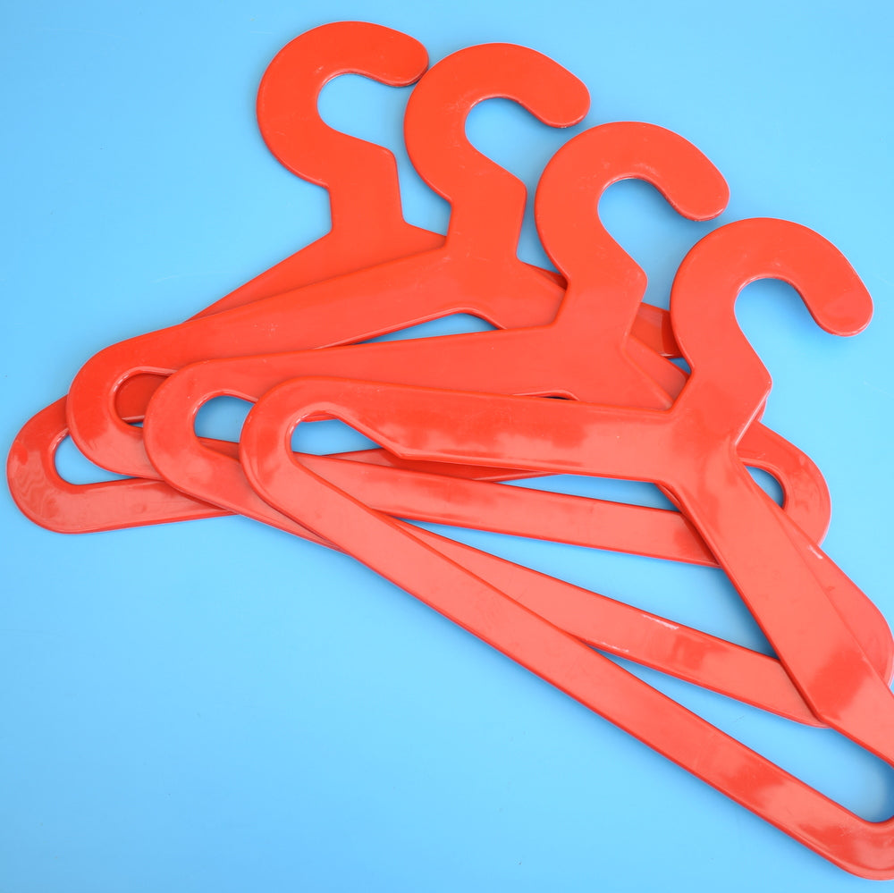 Vintage 1970s Plastic Clothes Hangers x4 - Finland - Red