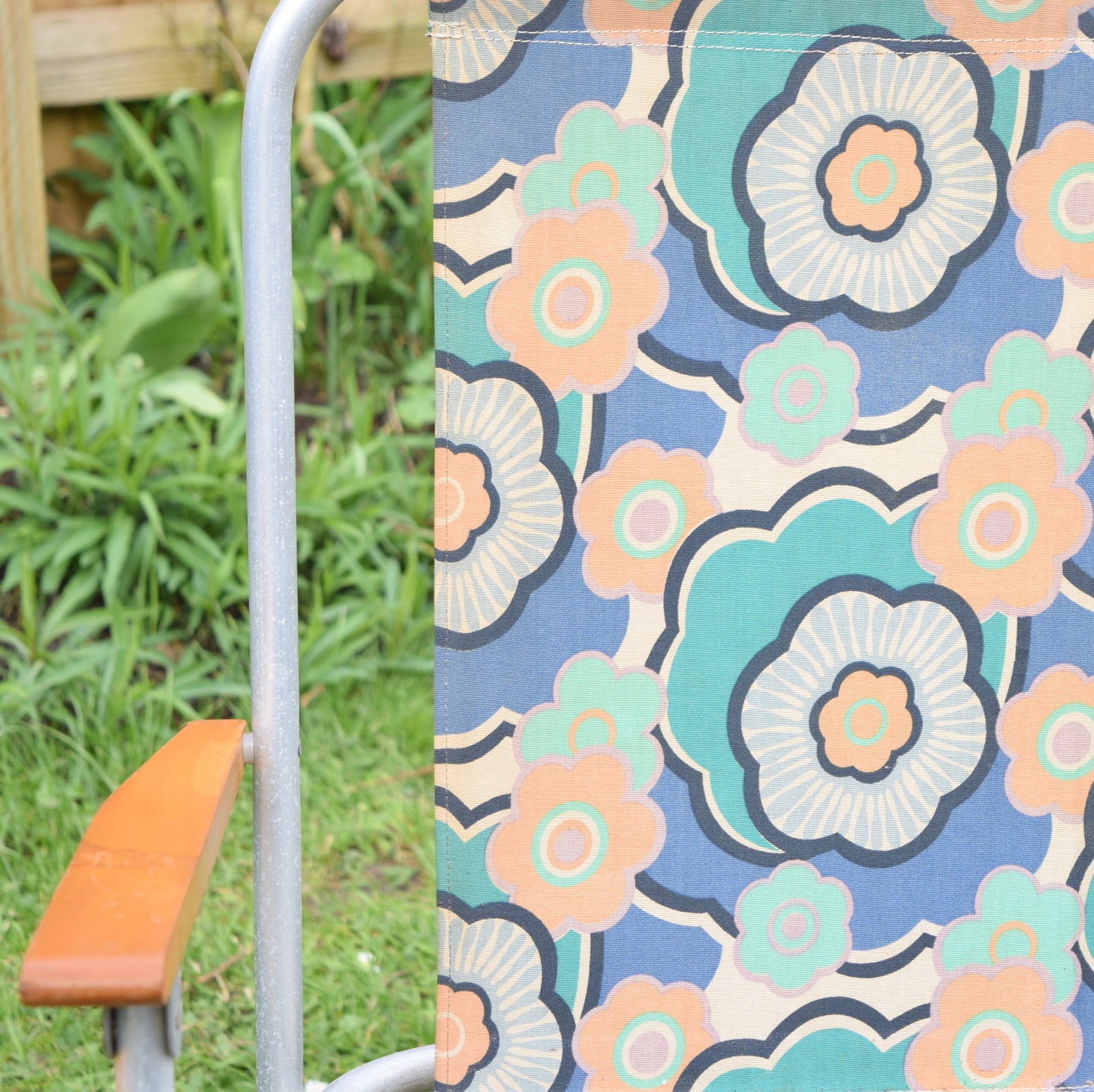 Vintage 1960s Garden Chair - Flower Power Design, Blue, Pale Pink