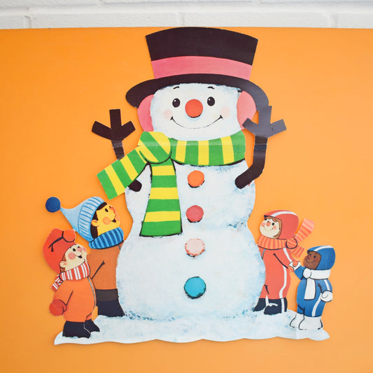 Vintage 1970s Kitsch Paper Decoration - Snowman / Children
