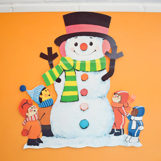 Vintage 1970s Kitsch Paper Decoration - Snowman / Children by Pineapple Retro