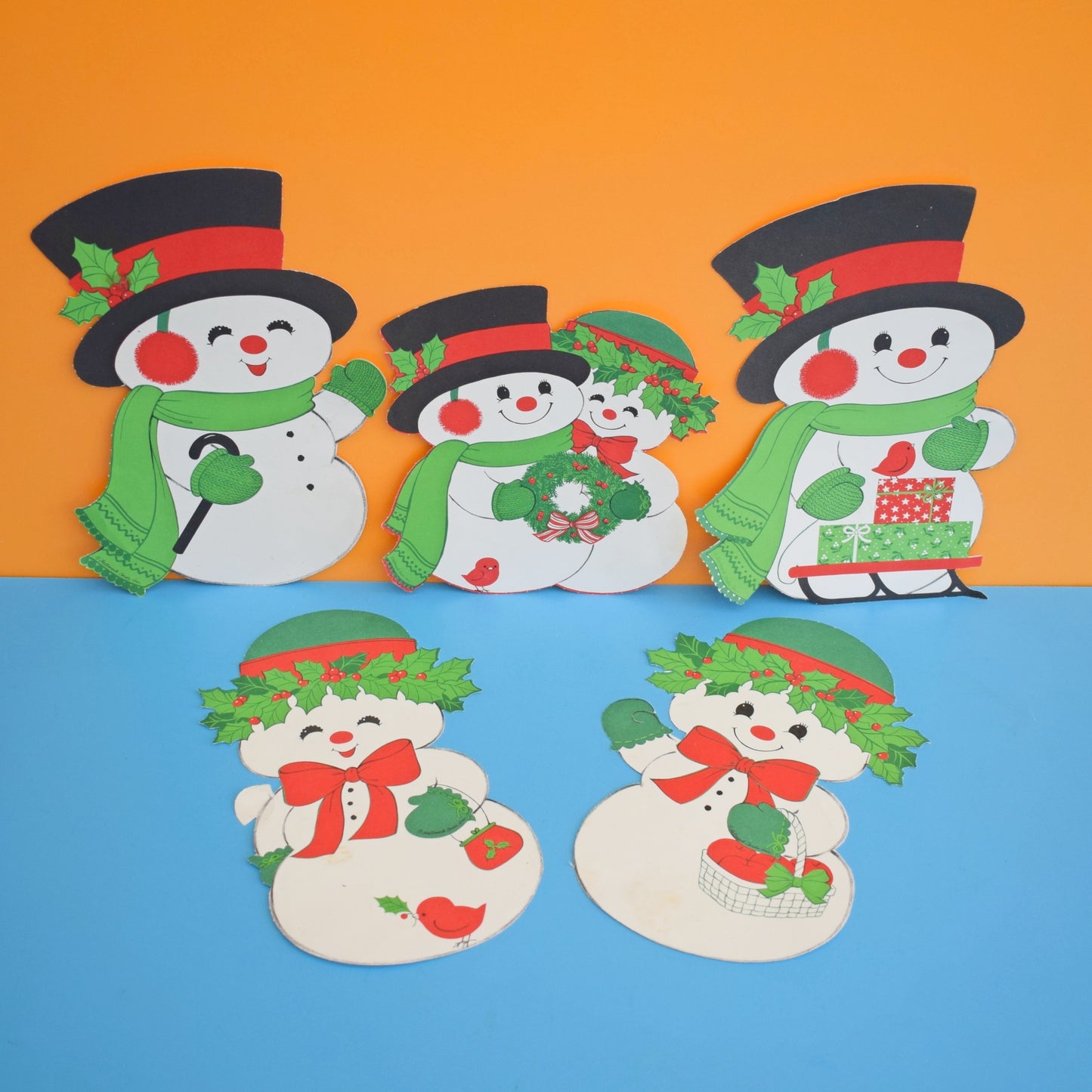 Vintage 1970s Kitsch Paper Snowman Decoration - Hallmark