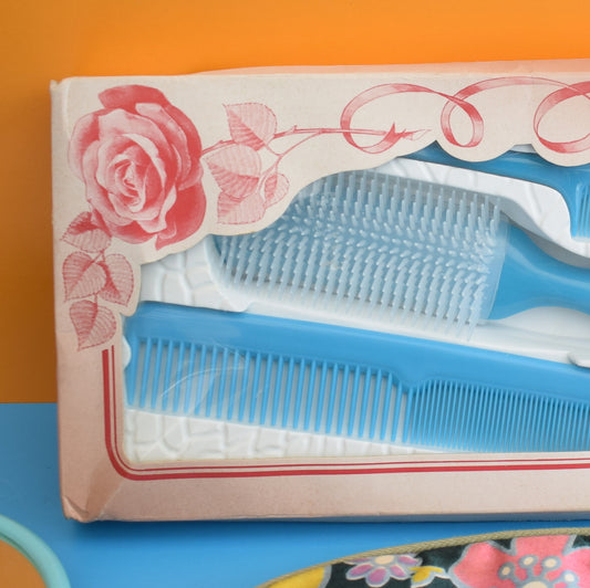 Vintage 1960s Wash Bag Set - Flower Power - Blue by Pineapple Retro