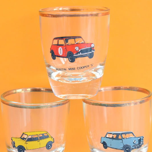 Vintage 1960s Set of 6 Shot Glasses - Different Mini Cars
