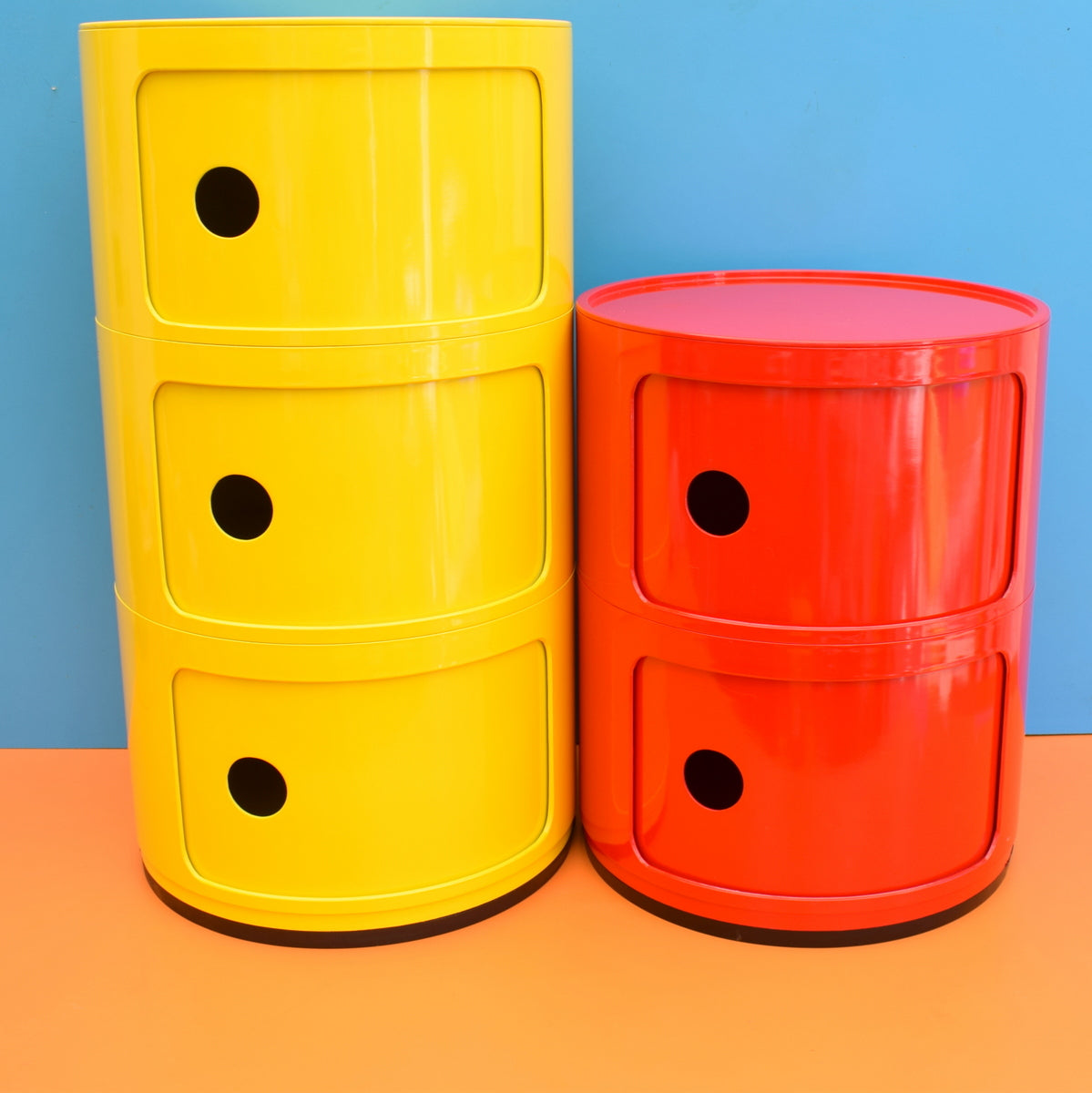 Retro Round Storage 3 or 2 - Drawer Unit - Anna Castelli Style - Bright Yellow or Red