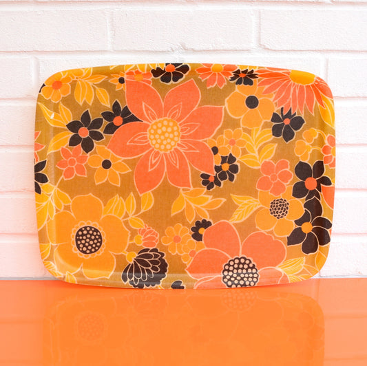 Vintage 1960s Flower Power Fibreglass Tray - Orange