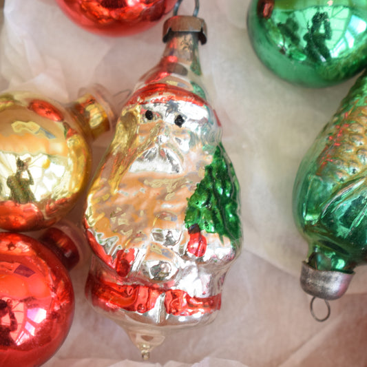 Vintage 1950s Glass Special Christmas Bauble / Decorations - Red / Green