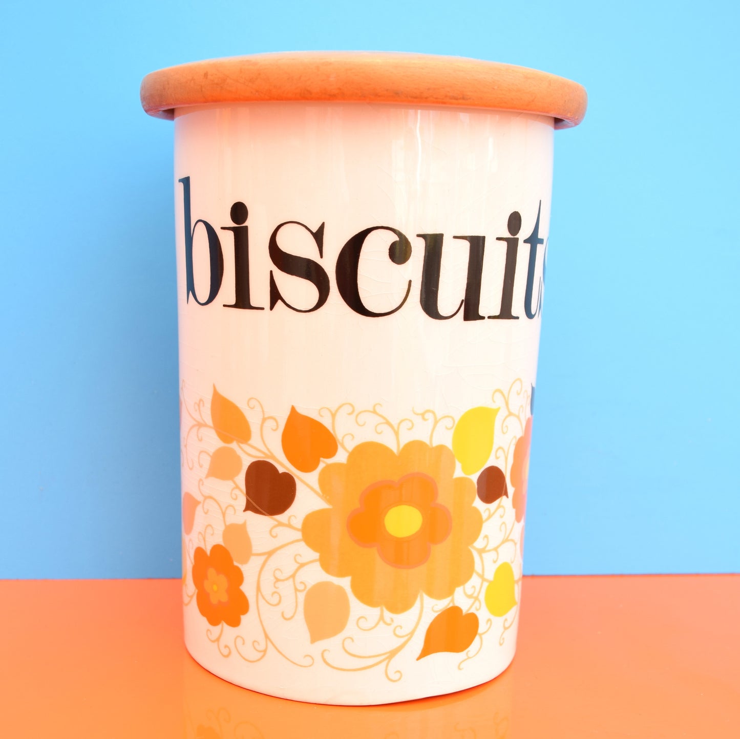 Vintage 1960s Crown Devon Ceramic Jar- Flower Power - Biscuits
