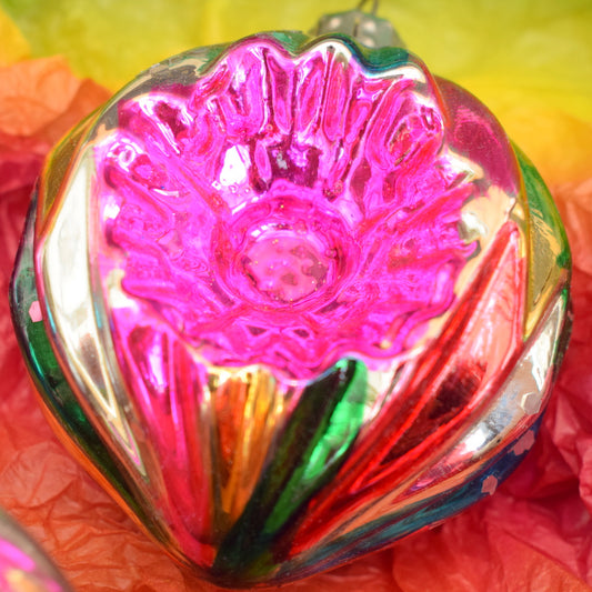 Vintage 1950s Glass Christmas Bauble / Decorations - Large - Pink