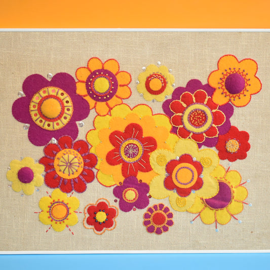 Vintage 1960s Embroidered Felt Picture - Flowers by Vintage
