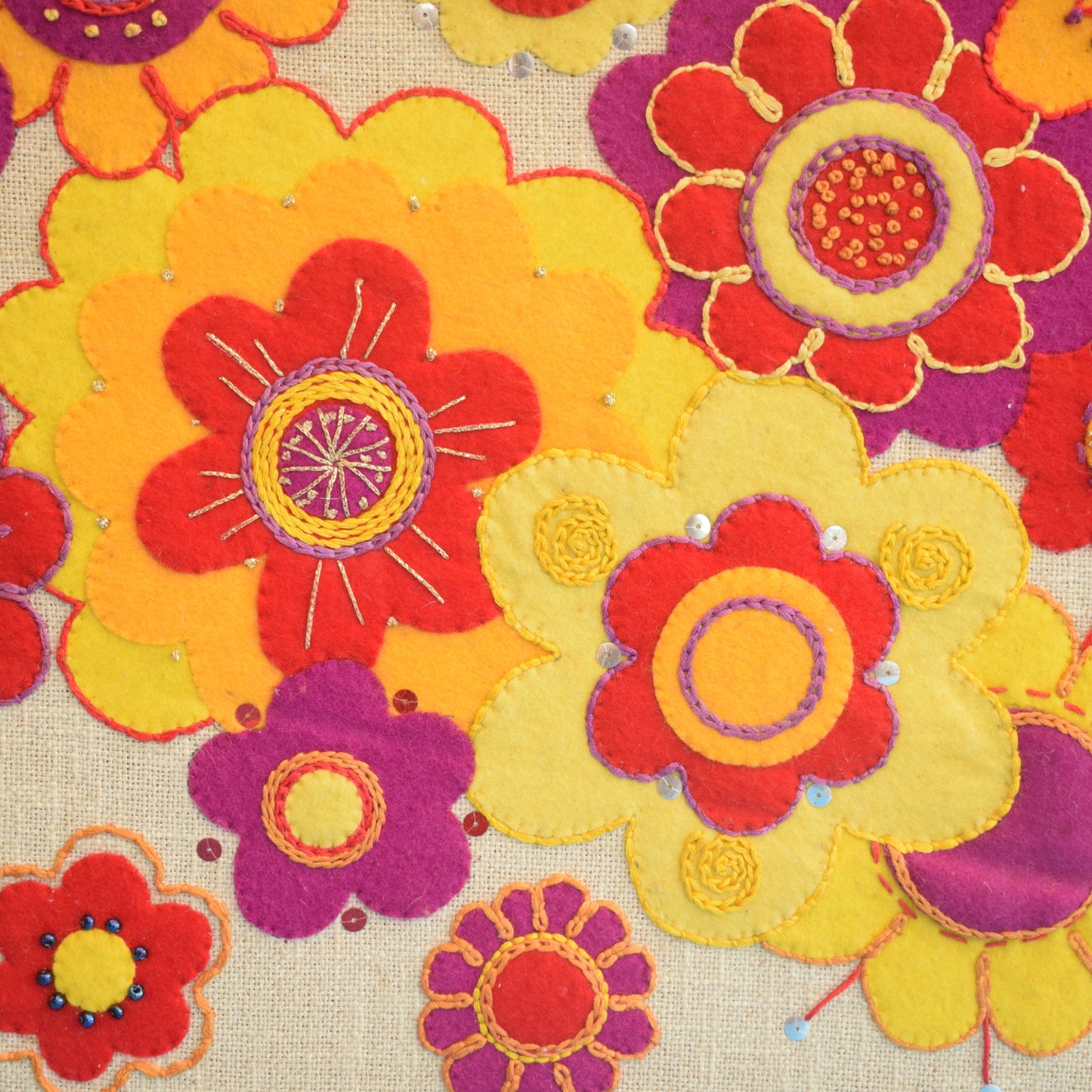 Vintage 1960s Embroidered Felt Picture - Flowers