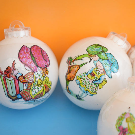 Vintage 1980s Plastic Christmas Baubles - Holly Hobbie