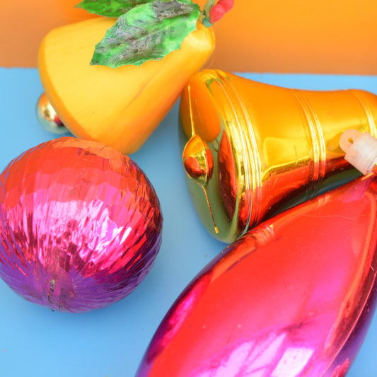 Vintage 1970s Mixed Christmas Decorations - Pink/ Yellow