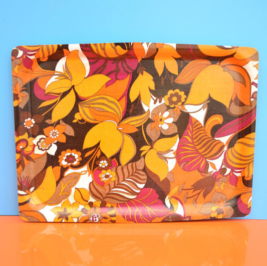 Vintage 1960s Flower Power Mallod Tray - Orange & Purple