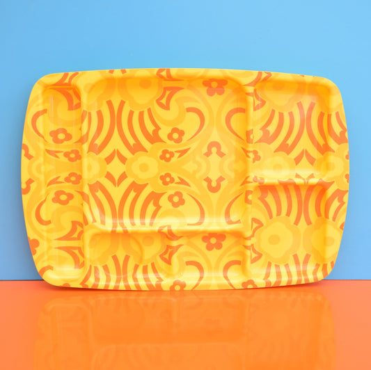 Vintage 1960s Flower Power Sectioned Serving Tray - Orange & Yellow
