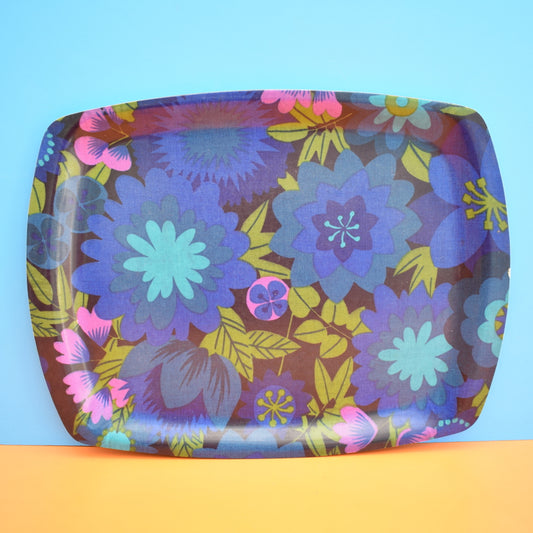 Vintage 1960s Flower Power Thetford Tray - Blue & Green