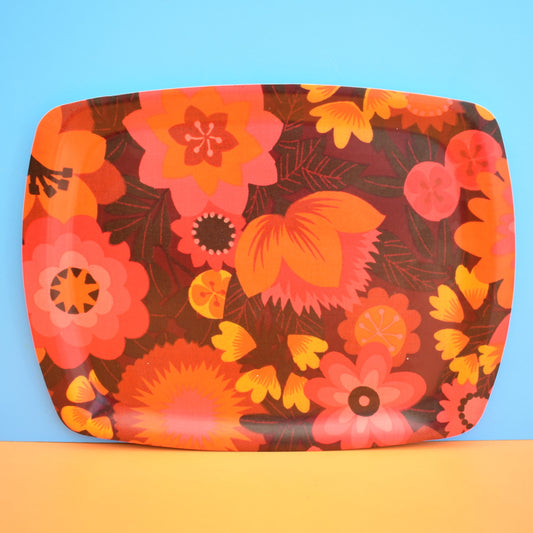 Vintage 1960s Flower Power Thetford Tray - Pink & Orange