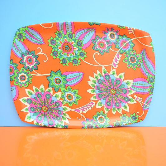 Vintage 1960s Flower Power Large Thetford Tray - Red & Purple